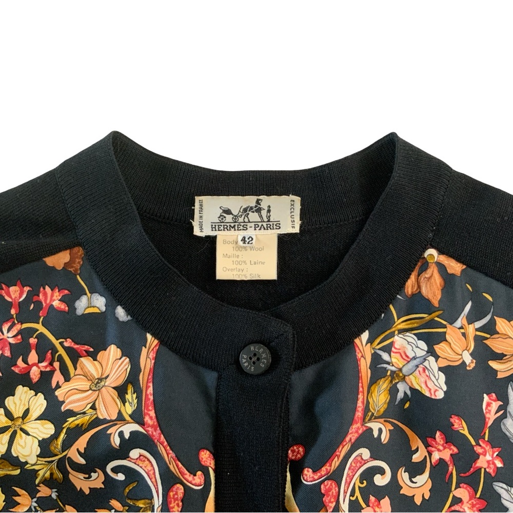 Vintage Hermès Paris wool/silk scarf-panel cardigan - Picture 5 of 12
